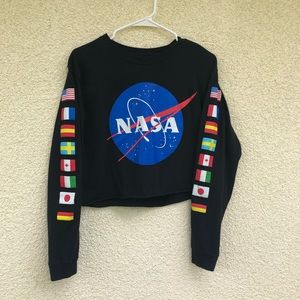 Chemistry black NASA long sleeve crop top